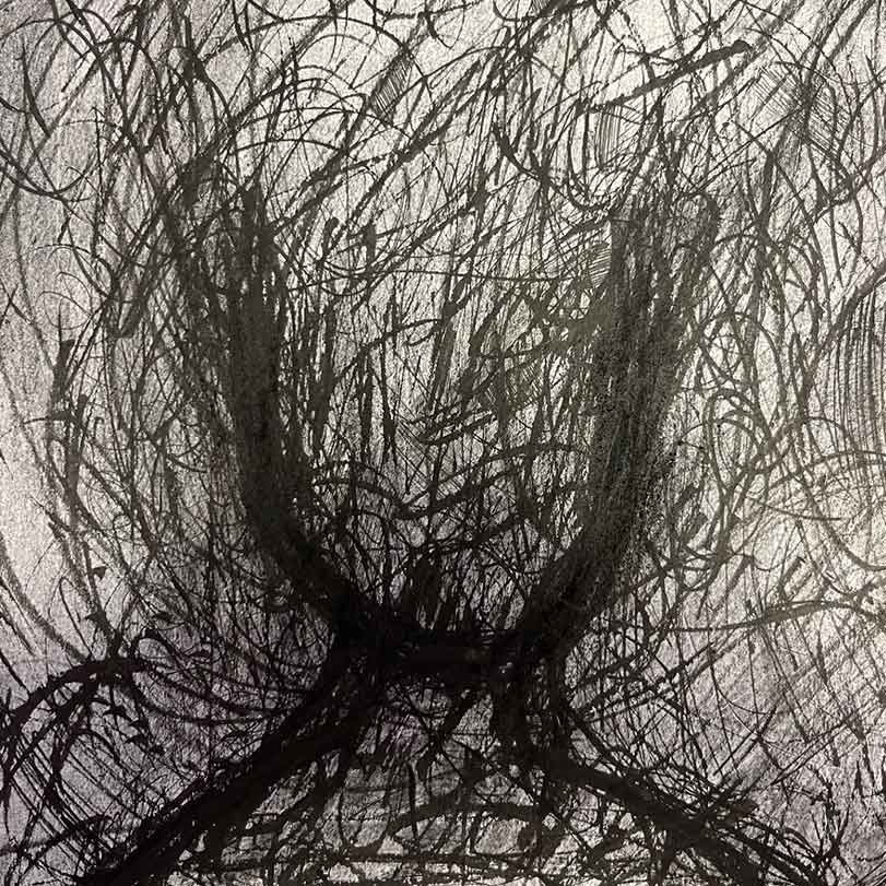 messy ink and charcoal drawing