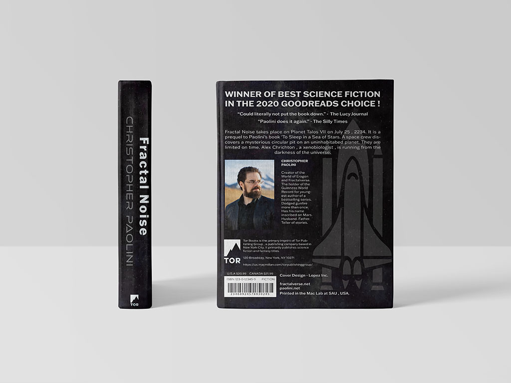 mockup of spine and front cover of fractal noise