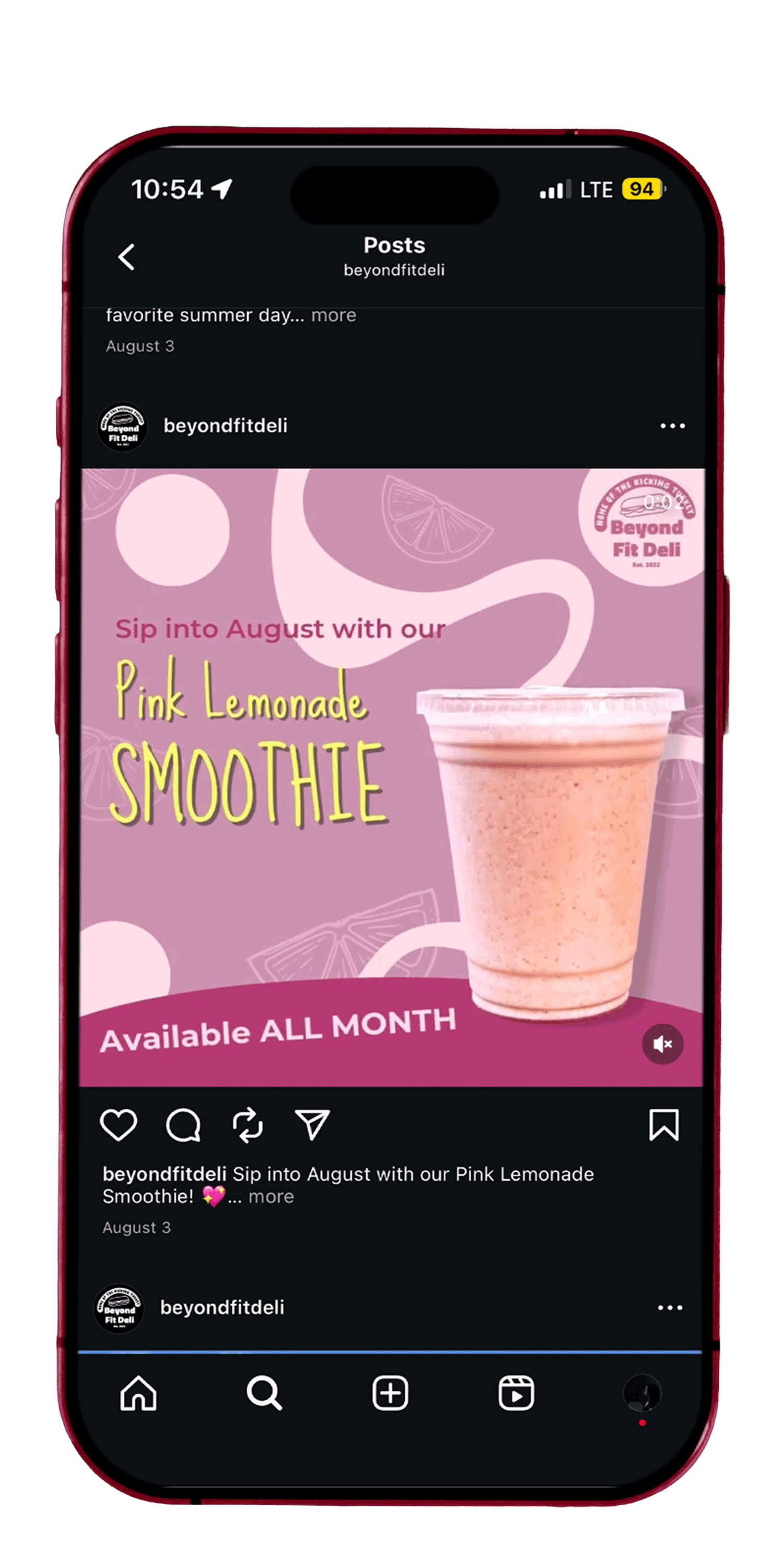 iPhone mockup with smoothie on Instagram