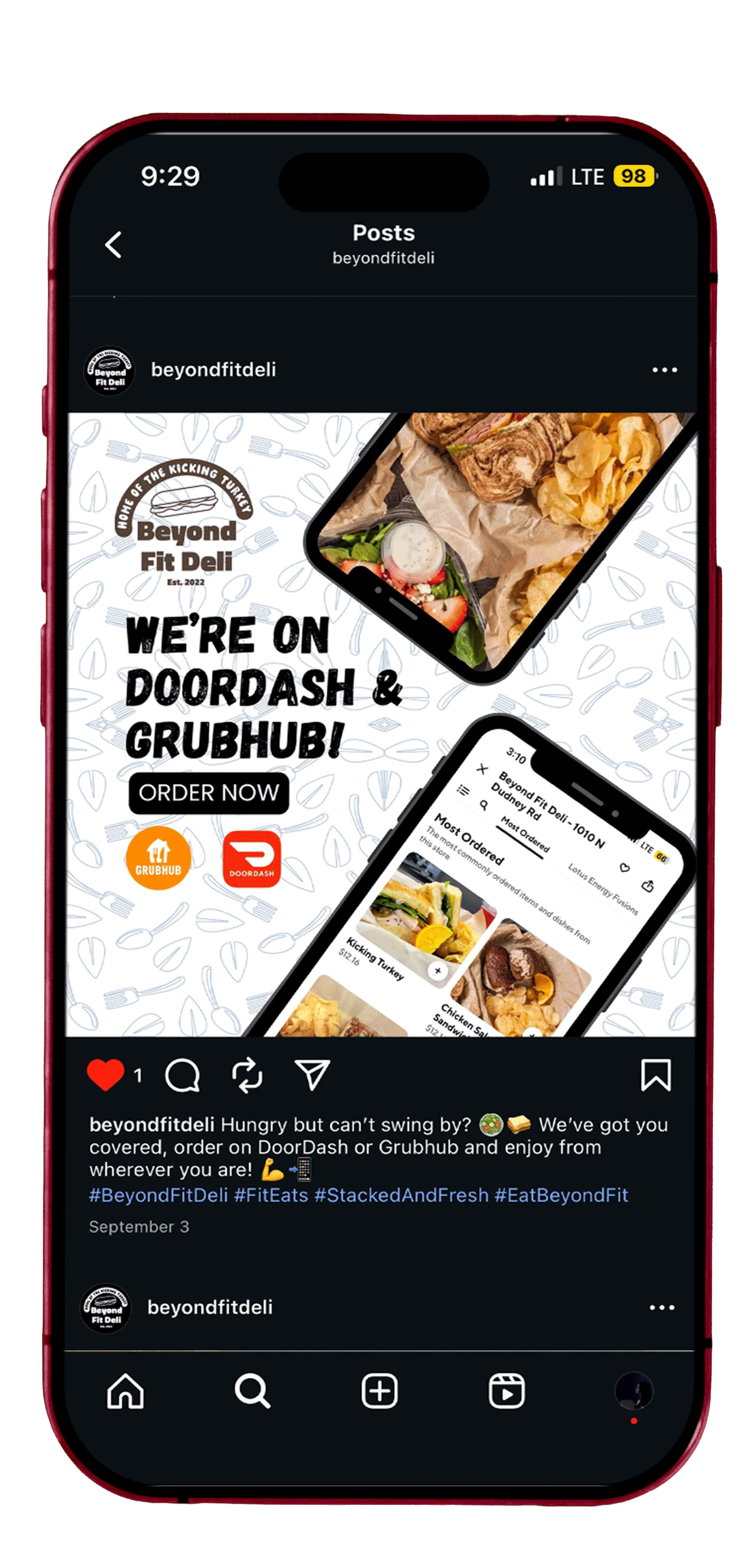 iPhone mockup with Doordash on Instagram